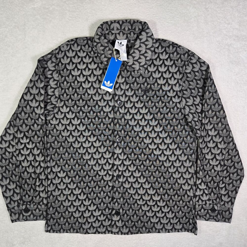 Adidas Originals Denim Monogram Button Long Sleeve Shirt Mens Medium Oversize